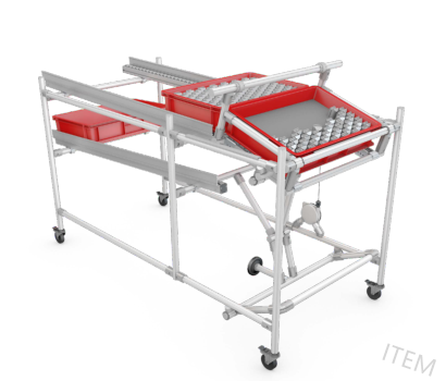 Two-foot operation Karakuri structure enables ergonomic material handling